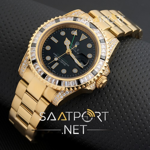 Rolex Gmt Master II 116758SANR Gold Case Baget Diamond