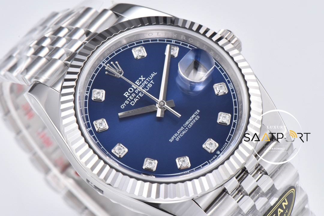 Rolex 41mm Datejust Taşlı Mavi Kadran 904L Clean Factory 3235 Super Clone ETA