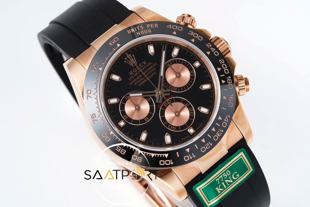 Rolex Daytona 116515 King Factory Siyah Kadran 40 mm 904L Rose Kasa Super Clone ETA