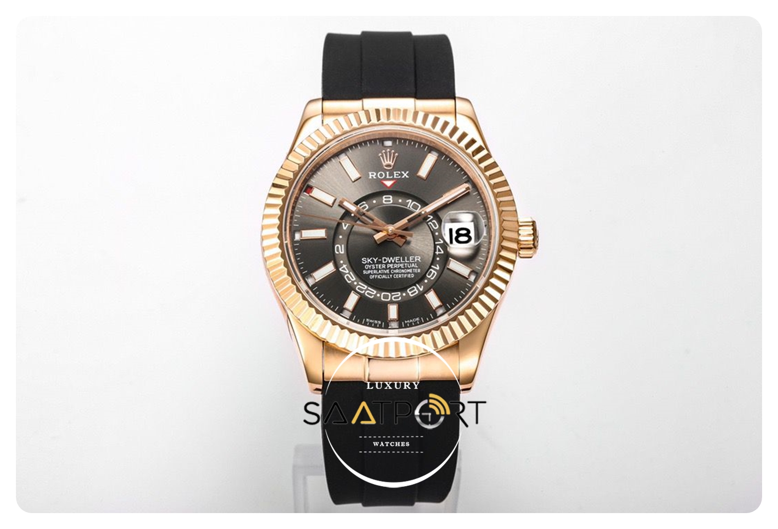 Rolex Sky-Dweller Siyah Kadran 904L Rose Çelik Kasa 42mm Super Clone 9001 ETA