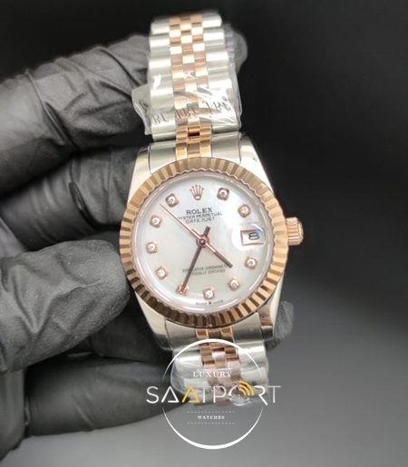 Rolex Datejust Taşlı Kadran Tırtıklı Gold Bezel Jubile Kordon Otomatik Mekanizma