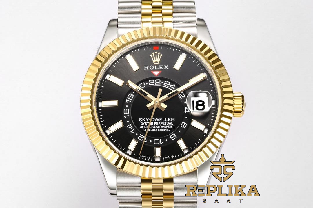 Rolex Sky Dweller 42 mm Two Tone Siyah Kadran Jubilee 326933 Super Clone ETA