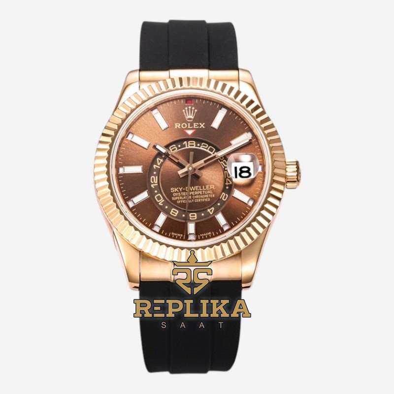 Rolex Sky-Dweller Rose 326235 Çikolata Kadran 42mm Oysterflex Super Clone ETA