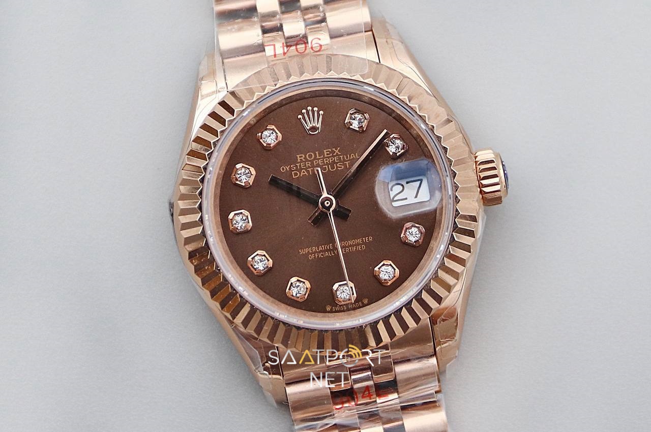 Rolex Lady Datejust 28mm Brown Dial Full Rose Eta Saat