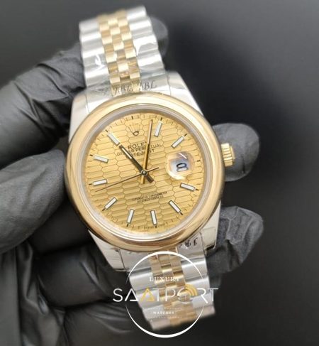 Rolex Saat Datejust 41mm Desenli Gold Kadran Jubile Kordon Düz Bezel