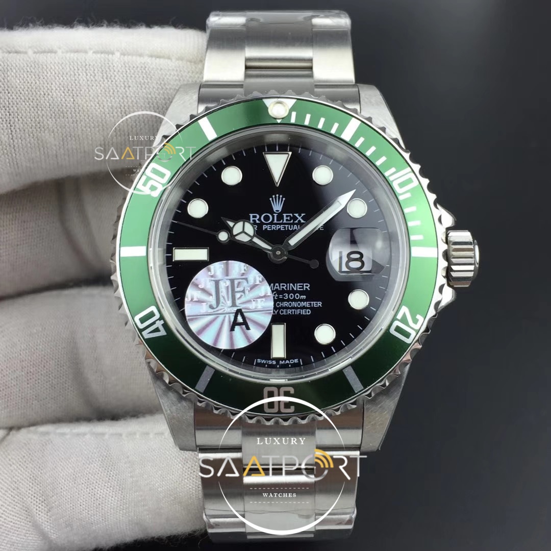 Rolex Submariner 16610 LV Green No Rehaut Engraving JF Bracelet SH 3135