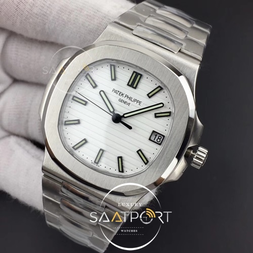 Nautilus Jumbo 5711 PF 1-1 Best Edition White Textured Dial on SS Bracelet A324 Clone V3