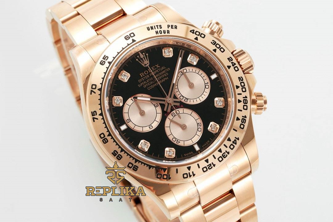 Rolex Daytona 126505 Taşlı Siyah Kadran Everose 904L Çelik 4131 Super Clone ETA