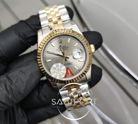 Rolex Saat Otomatik Mekanizma DateJust Gri Kadran Tırtıklı Bezel Jubile Kordon