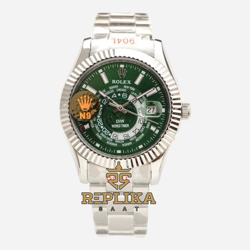 Rolex Sky-Dweller 904L Diw World Timer Yeşil Kadran 42mm Oyster Bracelet Super Clone ETA