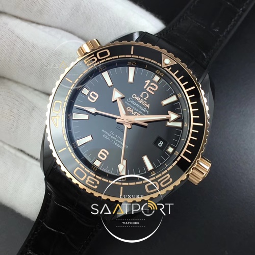 Omega eta saat Planet Ocean 45.5mm Deep Gold Black Real Ceramic VSF Best Edition on Black Leather