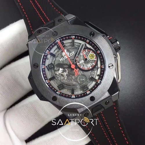 Hublot Big Bang Ferrari Unico Black Ceramic V6F Best Edition Skeleton Dial on Black Gummy Strap HUB1288