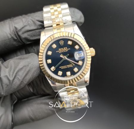 Rolex Datejust Taşlı Siyah Kadran Tırtıklı Gold Bezel Jubile Kordon Otomatik Mekanizma