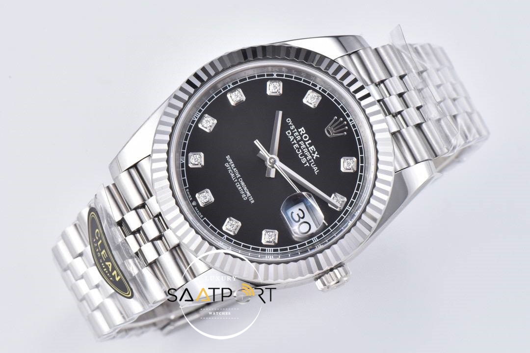 Rolex 41mm Datejust Taşlı Siyah Kadran 904L Clean Factory 3235 Super Clone ETA