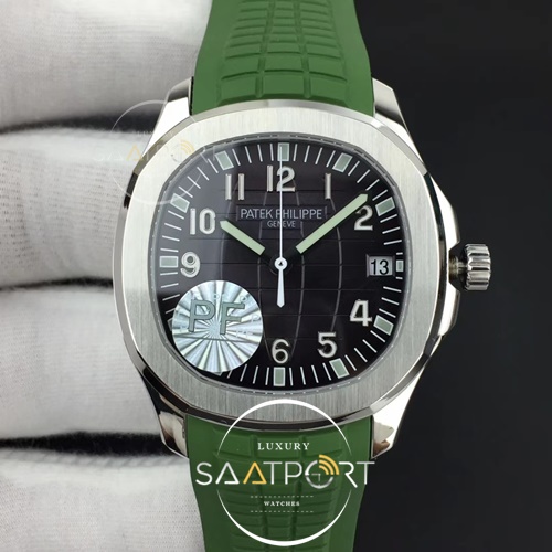 Aquanaut 5167 SS PF 1-1 Best Edition Gray Textured Dial on Green Rubber Strap A324 Clone