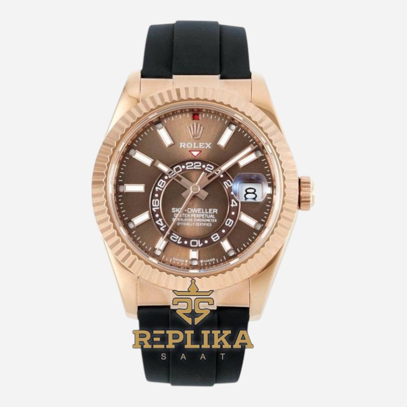 Rolex Sky Dweller 336235 Chocolate Dial 904L Rose Oysterflex 9002 Super Clone ETA