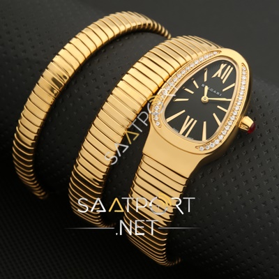 Bvlgari Serpenti taşlı Yılan modeli gold kasa replika saat