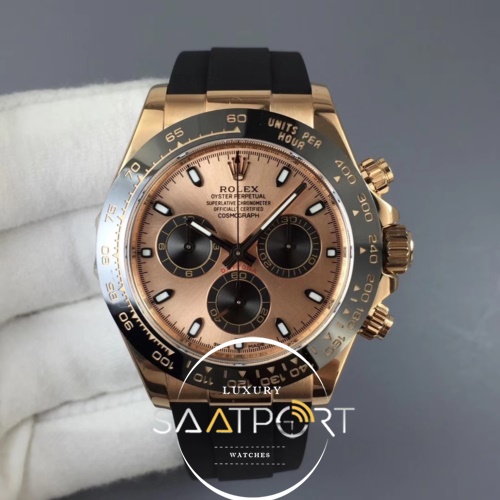 Rolex Daytona 116515 ARF  Rose Gold Dial on Black Rubber Strap A4130 Super Clone V2