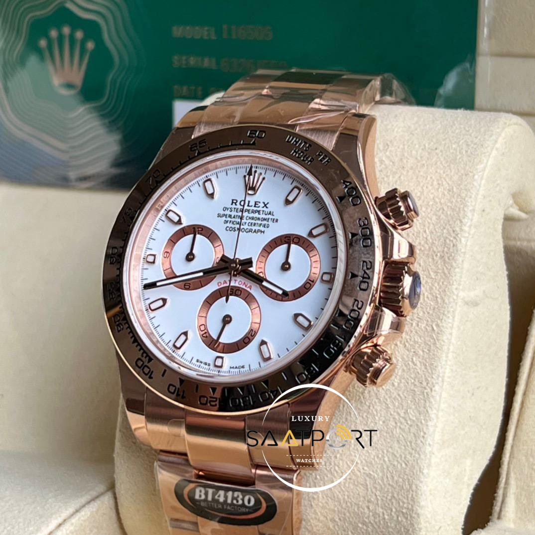 Rolex Daytona 116505 BT Factory Beyaz Kadran 40 mm 904L Çelik Super Clone ETA