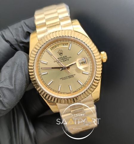 Rolex Saat Day Date Otomatik 41mm Gold Kadran Gold Tırtıklı Bezel