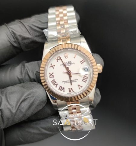 Rolex Datejust Roma Rakamlı Beyaz Kadran Tırtıklı Bezel Jubile Kordon Otomatik Mekanizma