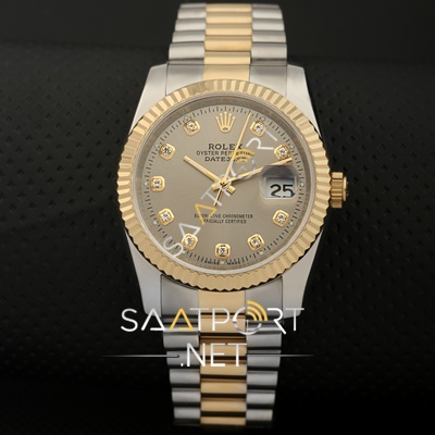 Rolex bayan saati 36 mm gri kadran taşlı model