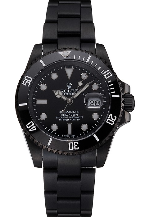 Rolex Submariner Watch Automatic PVD Case And Strap With Black Dial