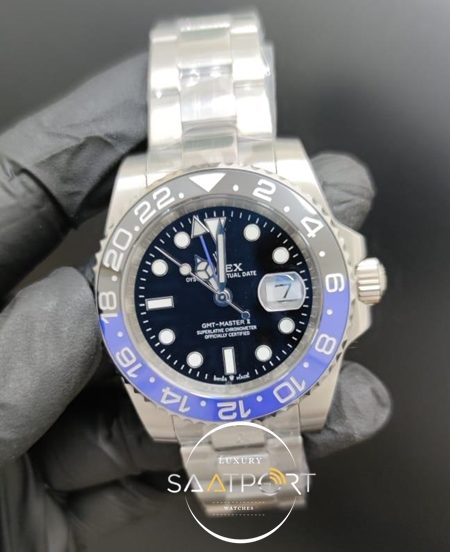 Rolex Saat GMT Master Siyah Kadran Mavi Siyah Bezel Otomatik Mekanizma