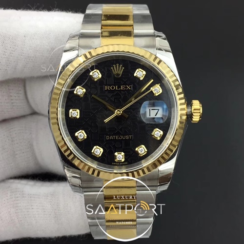 Rolex Datejust 36mm 116234 SSYG DJF Super 1-1 Best Edition Black Jubilee Dial On SS Oyster Bracelet SA3135 V2