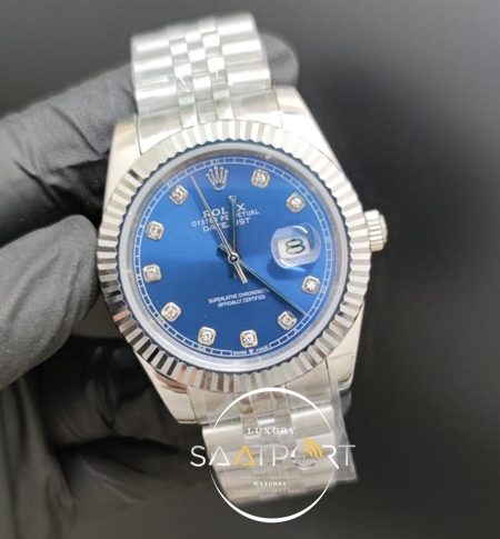 Rolex Saat Datejust Taşlı Mavi Kadran Otomatik Mekanizma Jubile Kordon