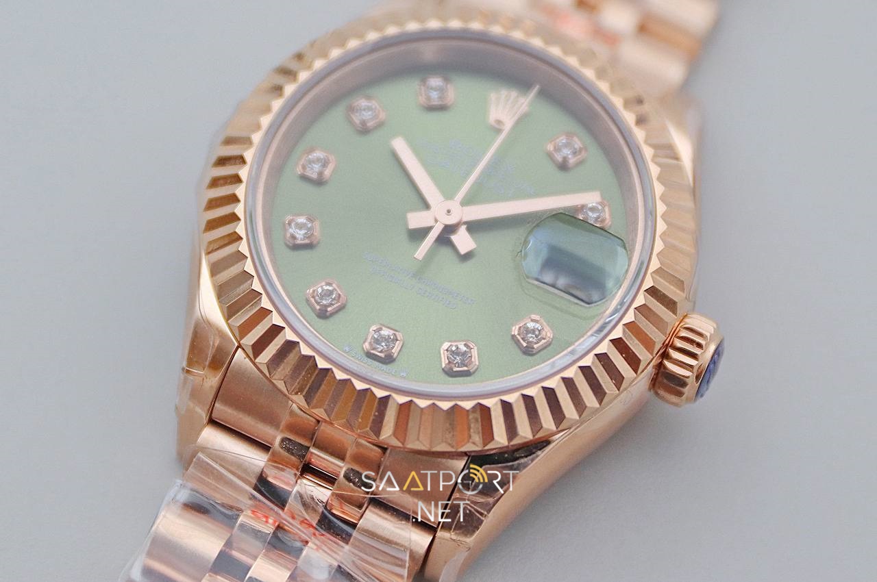 Rolex Lady Datejust 28mm Green Dial Full Rose Eta