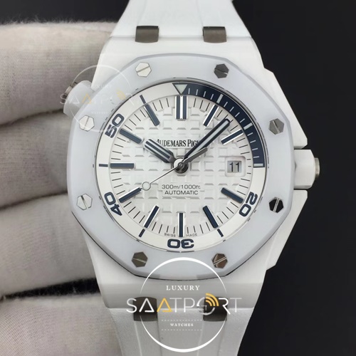 Royal Oak Offshore Diver Solid White Ceramic   Best Edition on White Rubber Strap A3120 V2