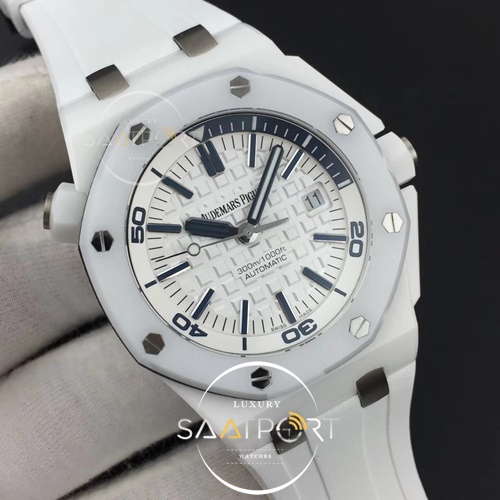 Royal Oak Offshore Diver Solid White Ceramic   Best Edition on White Rubber Strap A3120 V2