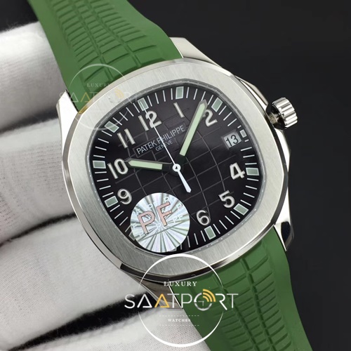 Aquanaut 5167 SS PF 1-1 Best Edition Gray Textured Dial on Green Rubber Strap A324 Clone