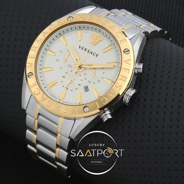 Versace Beyaz kadran Gümüş Gold Erkek Kol Saati 44mm VRSCVEHB00619