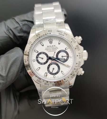 Rolex Saat 40mm Daytona Çelik Kasa Beyaz Kadran Otomatik Mekanizma