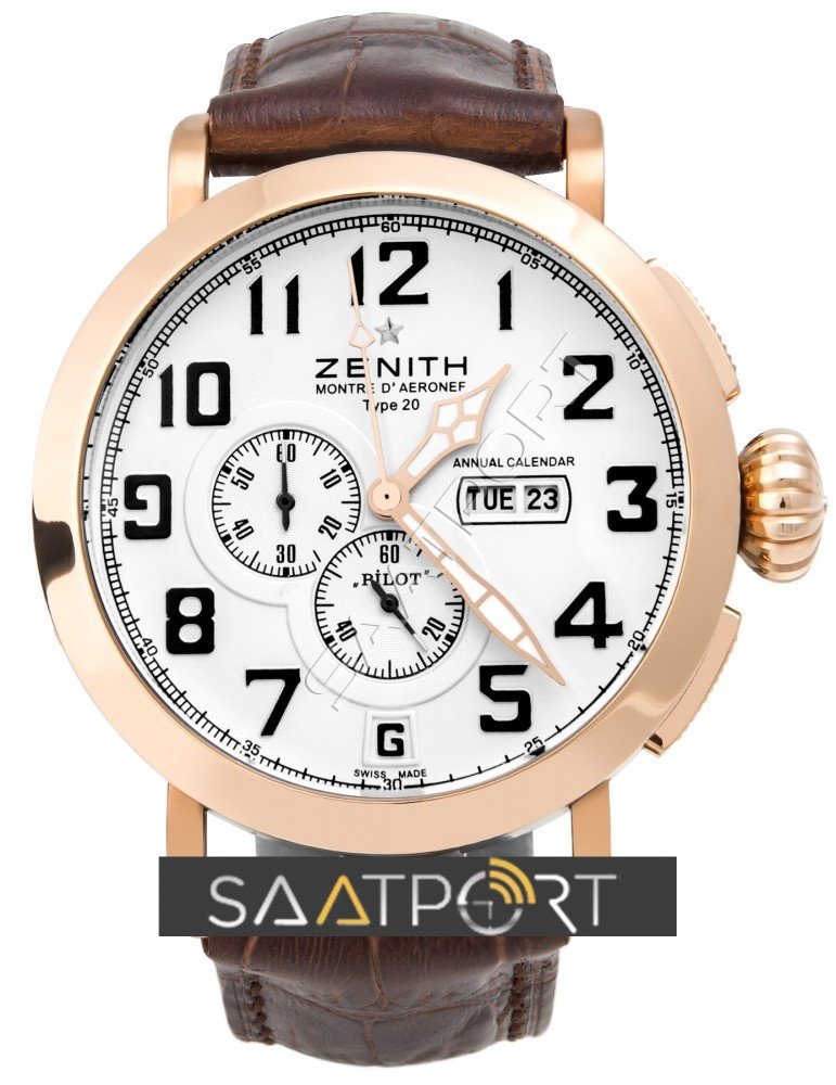 Zenith Pilot Beyaz Kadran Montre d'Aeronef Chronograph