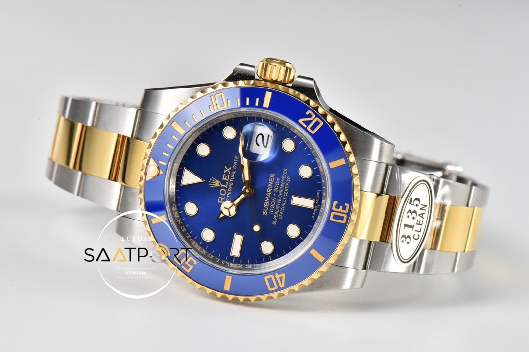 Rolex Submariner 116613LB 18K Altın Kaplama Mavi Kadran 3135 Clean Super Clone Plus ETA