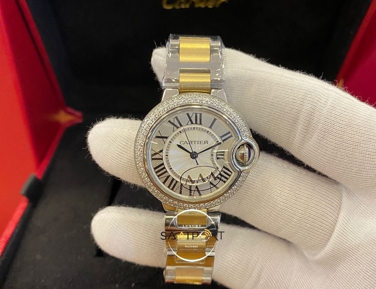 Cartier Ballon Bleu Taşlı Gold Bezel Roma Rakamlı Otomatik