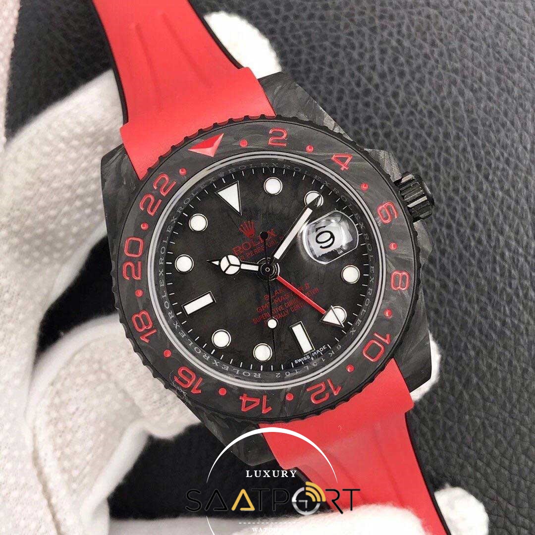 Rolex Gmt Master Karbon Eta Saat Kırmızı Swiss Super Clone 3186 Eta Mekanizma