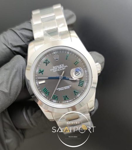 Rolex Saat Datejust Yeşil Roma Rakamlı Kadran Otomatik Mekanizma Çelik Kasa