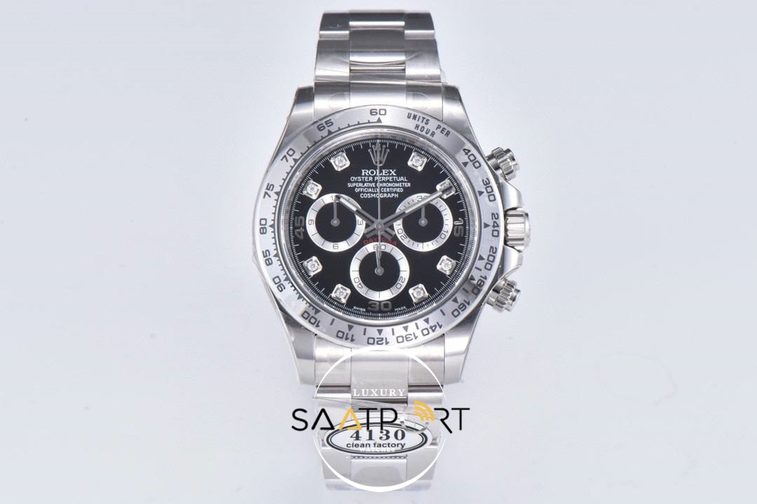 Rolex 116520 Daytona Clean Factory Taşlı Siyah Kadran 40 mm Super Clone ETA