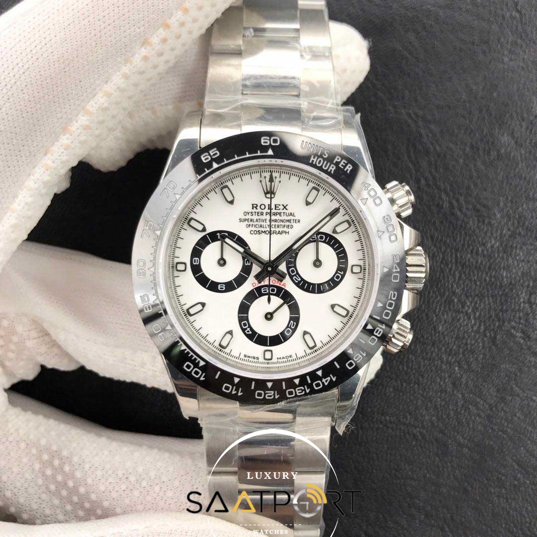 Rolex 116500 LN Daytona Noob V4 Beyaz Kadran 4130 Super Clone Swiss Ceramic Bezel