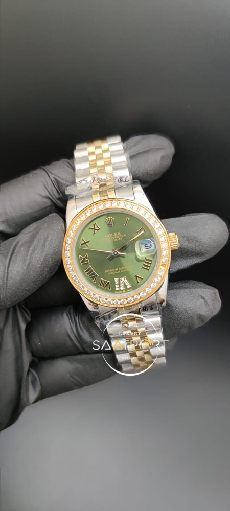 Rolex Datejust Roma Rakamlı Taşlı Yeşil Kadran Taşlı Bezel Otomatik Mekanizma