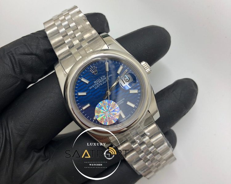 Rolex Saat Otomatik Datejust Düz Bezel Desenli Mavi Kadran Jubile Çelik Kordon