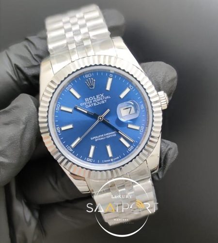 Rolex Saat Datejust Desenli Mavi Kadran Jubile Kordon Tırtıklı Bezel