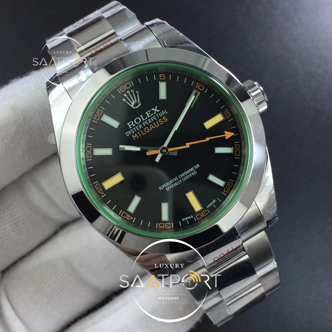 ROLEX Milgauss 116400 GV Real Green Sapphire DJF 1-1   Black Dial 2836