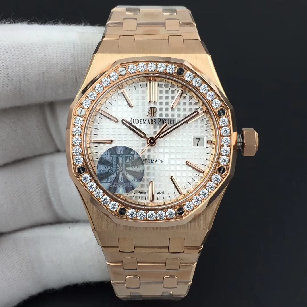 Royal Oak 37mm 15450 RG JF 1-1 Best Edition Diamonds Bezel Silver Dial on RG Bracelet A3120 V3