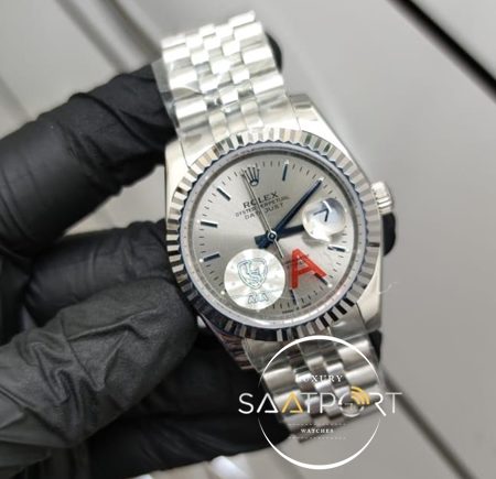 Rolex Saat DateJust Gri Kadran Çelik Jubile Kordon Tırtıklı Bezel