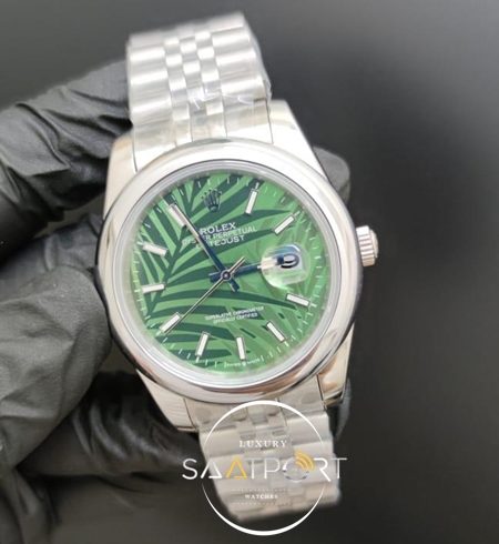 Rolex Saat Datejust Desenli Yeşil Kadran Jubile Kordon Düz Bezel